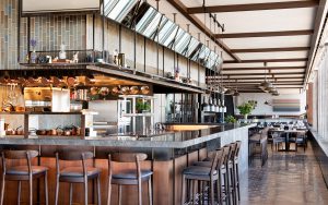 Inside of a trendy modern restaurant