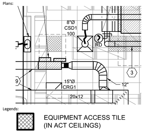 Equipment access tile line drawing
