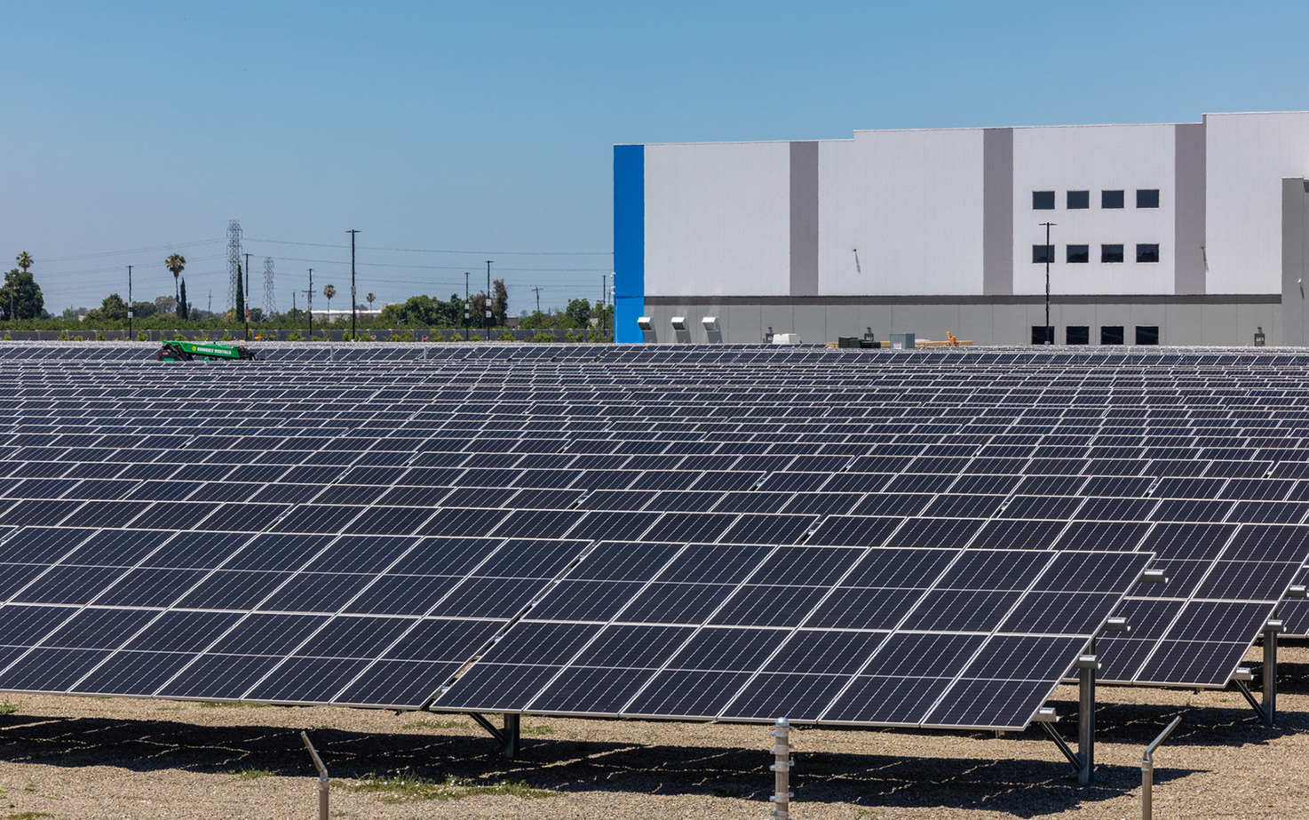 Solar panels help power a warehouse facility for a national retailer.