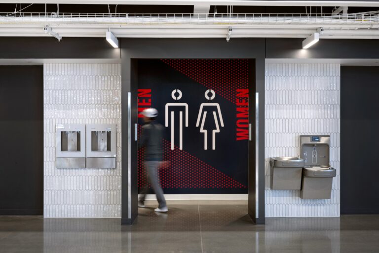 Photo of an entryway into restrooms.